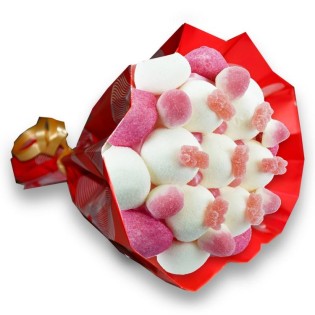 Bouquet de bonbons "JE T'AIME"-Emb cello+papier cadeau rouge