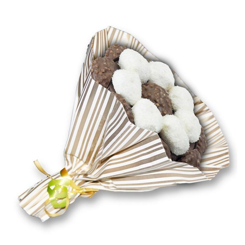 Bouquets Choco ruban blanc-emballage rayure or